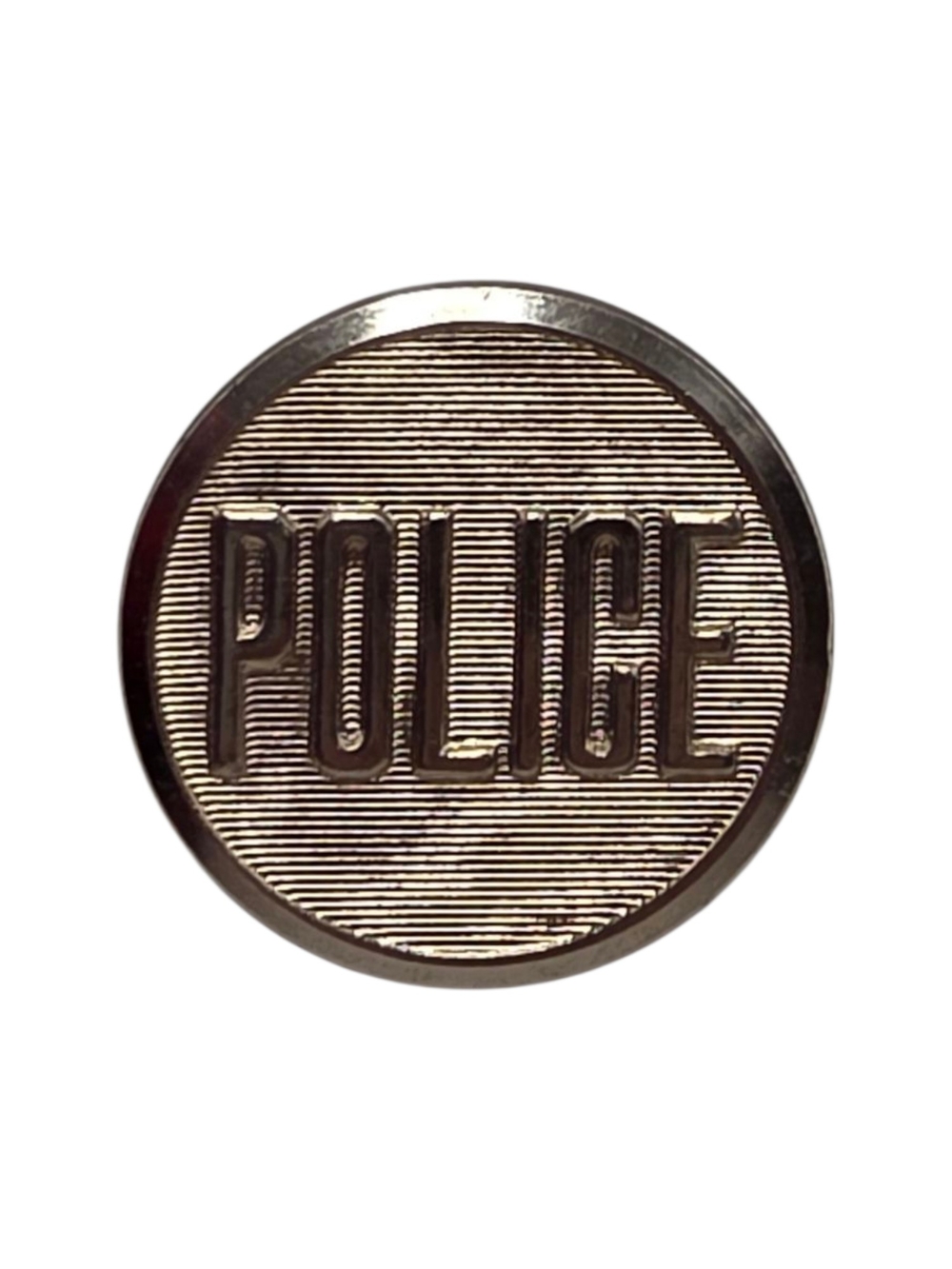 Vintage "Police" Spellout Button 1" Waterbury Button Co. Silver Tone Metal